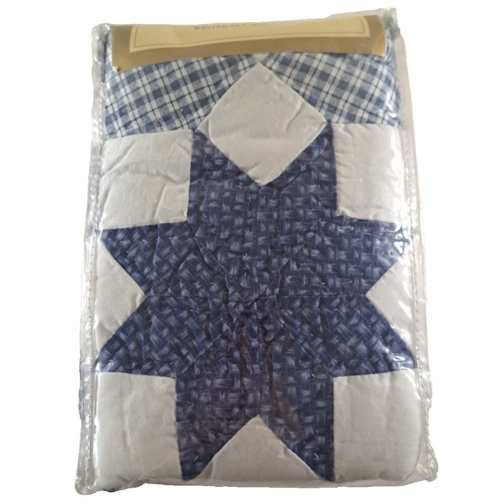 NEW Quilted Pillow Sham Winter Sky Blue White Hand Pieced Star Standard Sears